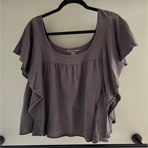 American Eagle Outfitters Women's Charcoal Ruffle Blouse
